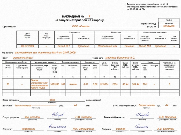 lettre de voiture pour la libération de matériaux sur le côté forme m 15