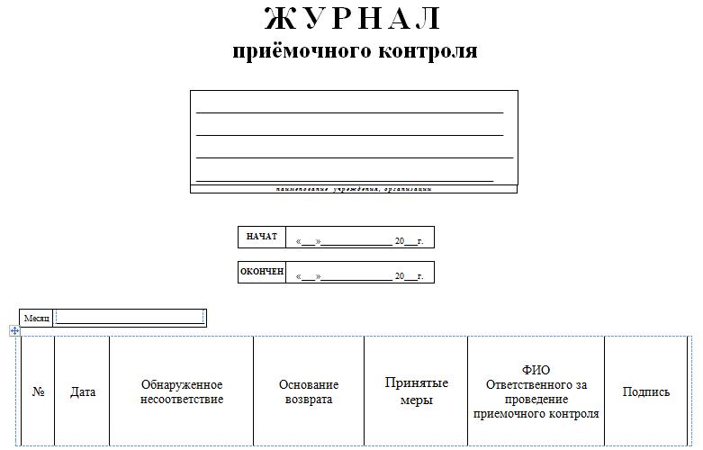 Formularul jurnalului de acceptare a farmaciei