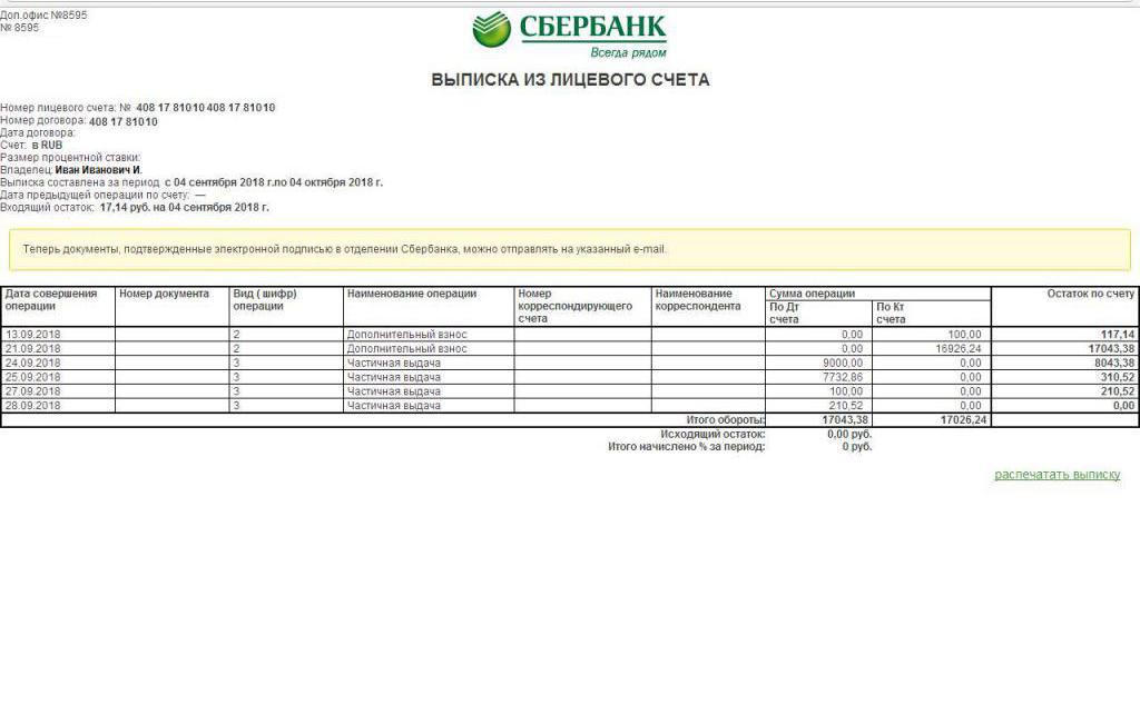 cum se face o declarație de cont personal cu Sberbank